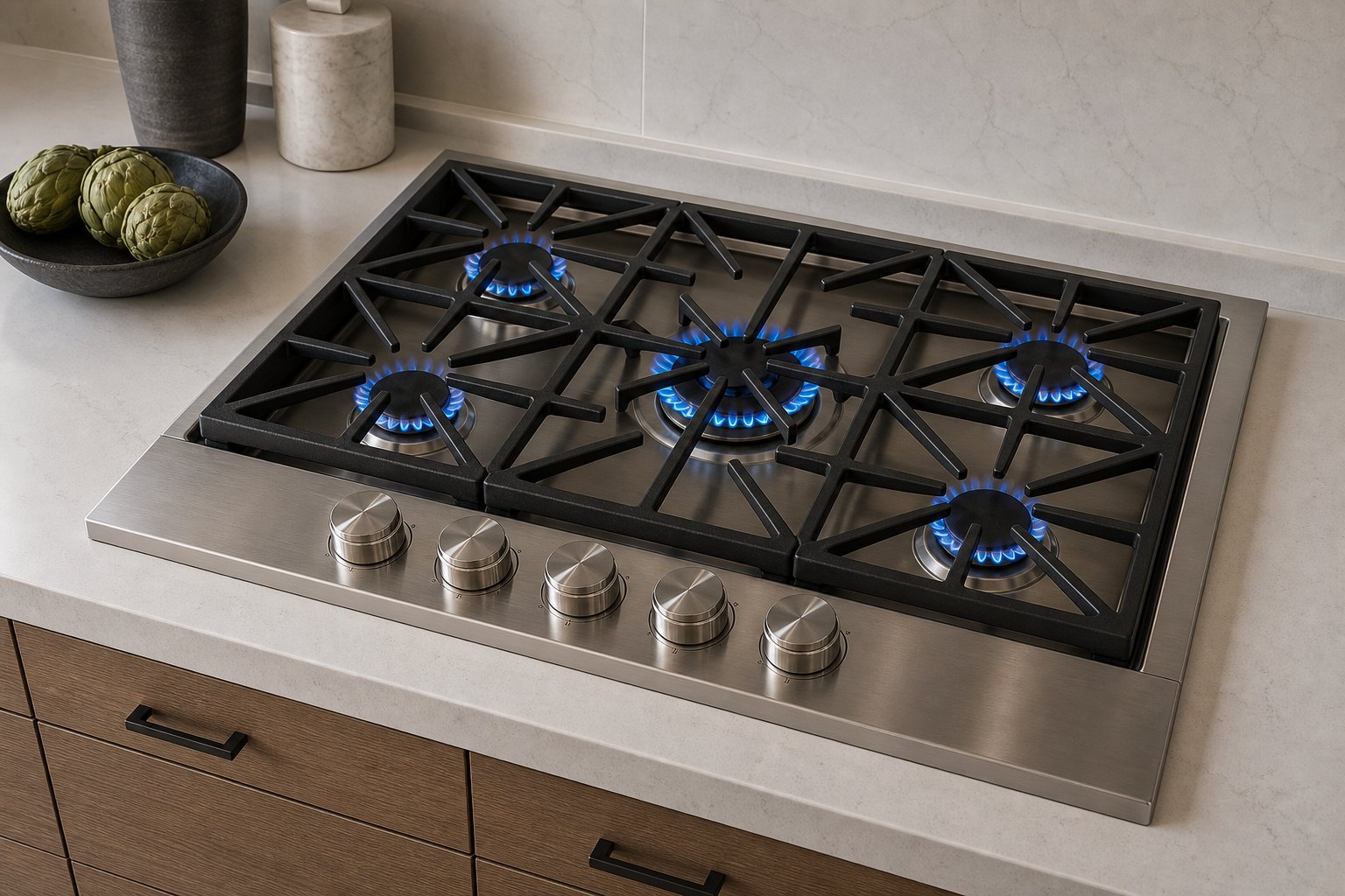 Thermador built-in refrigeration column and induction cooktop in a modern Cupertino kitchen